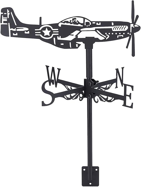 SUPERDANT Fighter Weathervane Ornament Retro Metal Weather Vane Wind Direction Indicator for Roof Garden Patio Backyard Farmhouse Courtyard 34×53cm