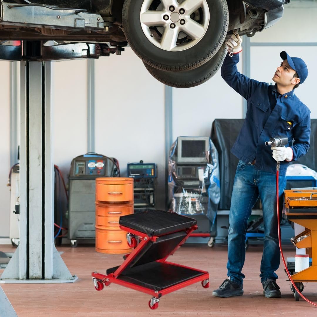 TANIASHOP Lettino Sgabello Sottoauto 2 in 1 Carrello sotto Macchina da Officina in Metallo con 6 Ruote girevoli a 360° Sdraio Pieghevole Portata Fino a 150 kg Max
