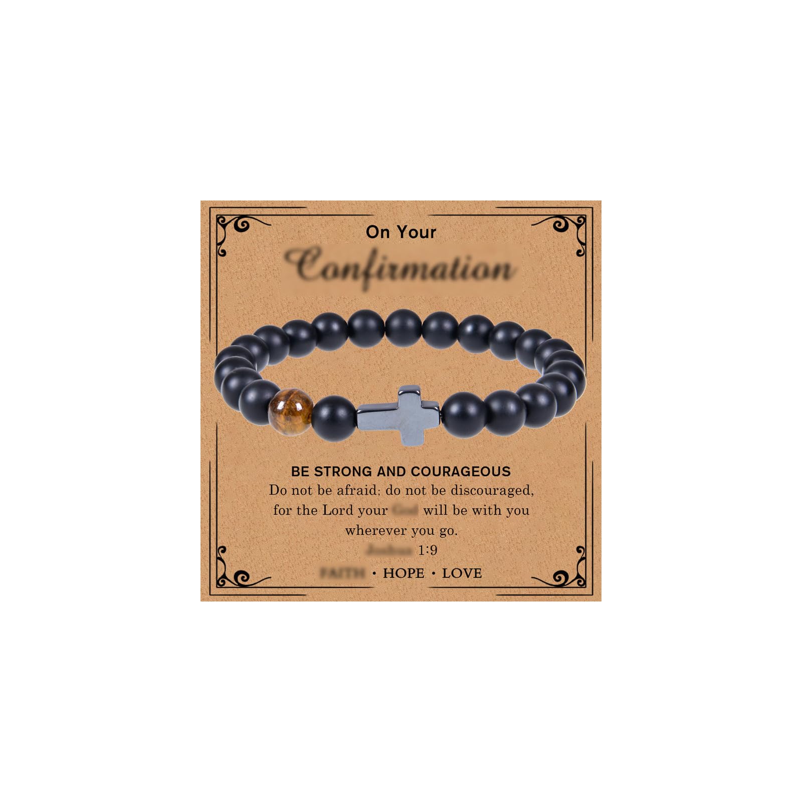 CaiyaoChristian Cross Natural Stone Tiger Eye Bead Bracelet for Women Men Friend Girl Boy Teen Religious Inspirational Bible Verse Elastic Bracelet Healing Jewelry Baptism Faith Confirmation Gift