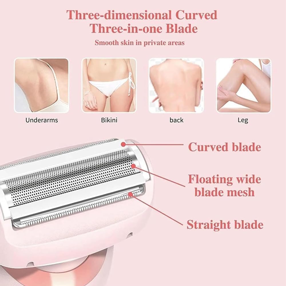 The Glide Pro 3.0 Razor, Razor for Women, 2 in 1 Wet & Dry Electric Waterproof Razor, Painless Hair Removal Removable Head for Bikini Leg Arm Underarm Area (Blue+Pink)