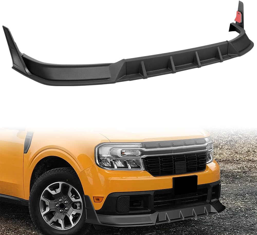 Black ABS Front Bumper Lip Body kit Spoiler, Compatible with 2022-2024 Ford Maverick Pickup Truck, STP-Style Splitter Trim Protection Spoiler, 5 Pieces (No LED)