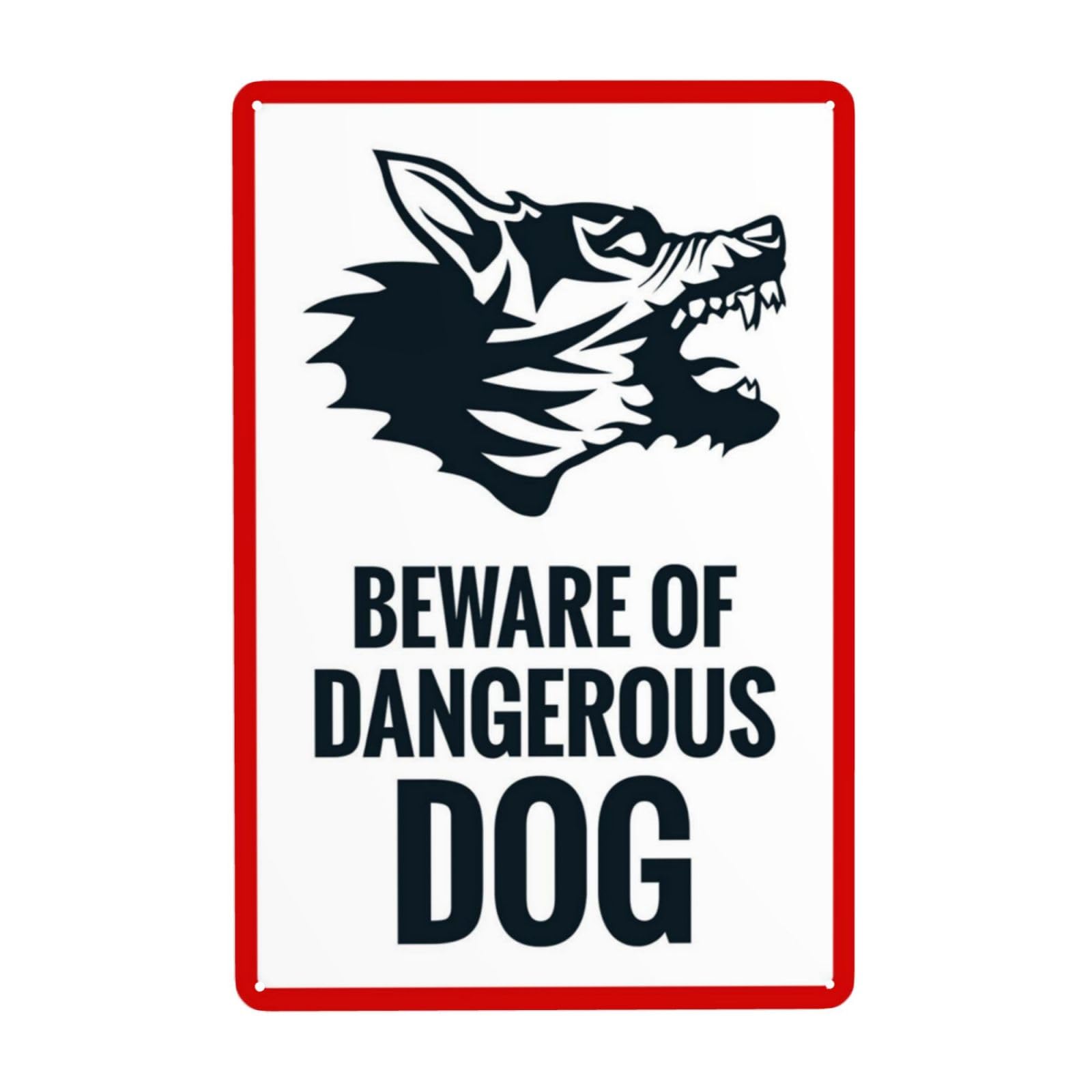 Vintage Metal Tin Sign, Beware Of Dangerous Dog With Graphic Symbol Decor, 8x12 Inch