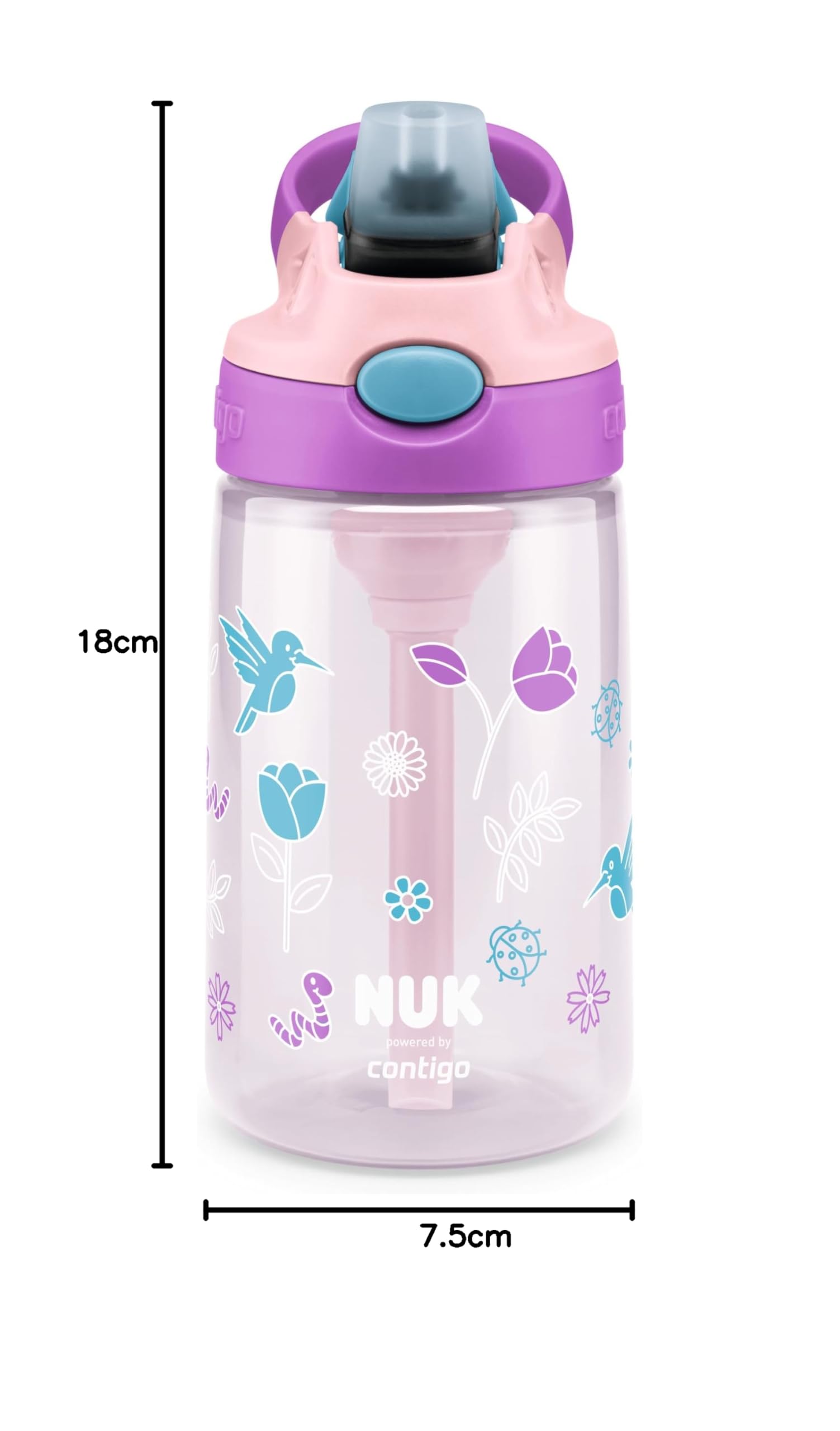 NUK By Contigo Easy Straw Cup | Trinkflasche mit Trinkhalm für Kinder (ab 4 Jahren) | Hergestellt aus strapazierfähigem Tritan | BPA-frei | spülmaschinenfest | 420 ml | Tulpe
