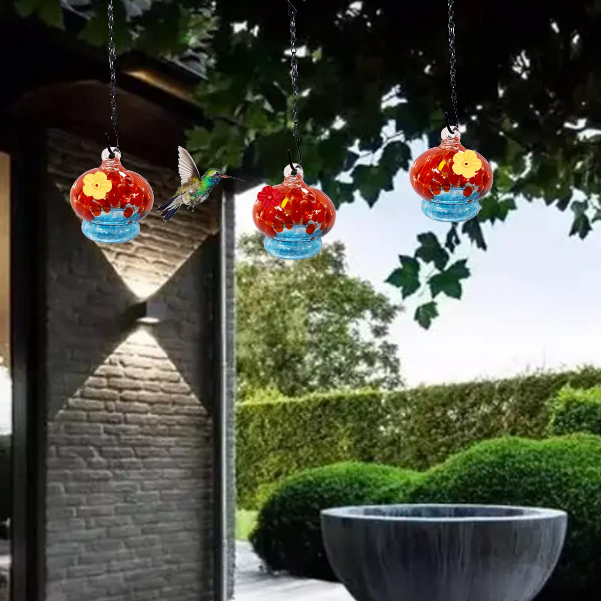 Glass Hummingbird Feeder,2Pack,Hummingbird Feeders for Outdoors Hanging, Hand-Blown Glass Bird Feeder with Hanging (Colorful1)