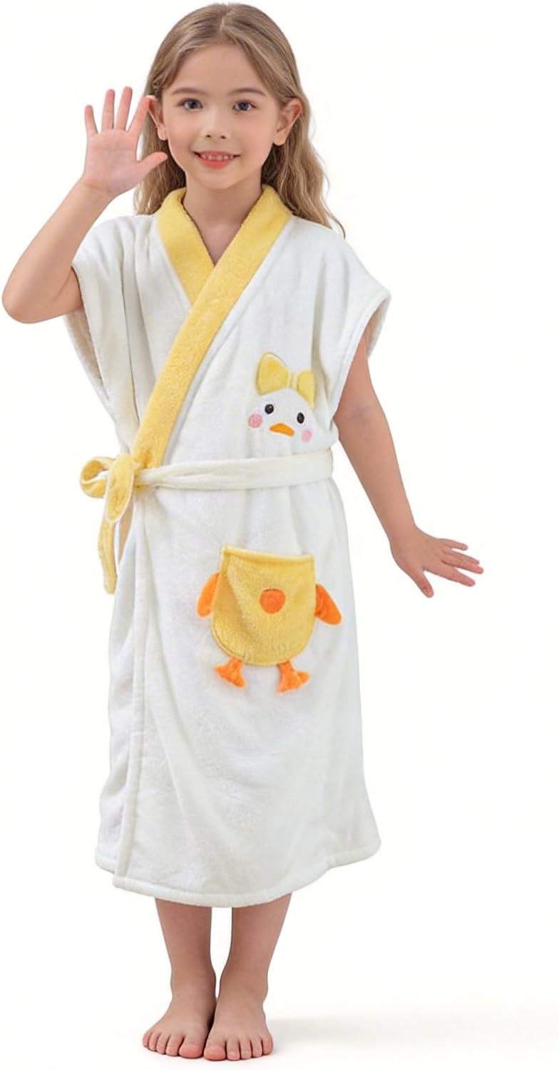 Kids Bath Towel Wrap Robe for Girls Boys 31.5 x 47.2"Soft Absorbent Microfiber Fleece Shower Cover Up Sleeveless Wearable Towel Wrap Dress with Waist Tie Beach Pool Changing Towel (Pink, One Size)