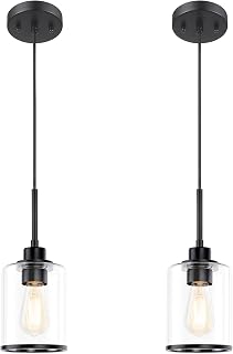 Beionxii Pendant Light Fixtures, Glass Pendant Lights Kitchen Island, Farmhouse Pendant Lighting, Modern Hanging Pendant Light for Sink Kitchen Island Dining Room Bedroom Entryway, BX-PL02MB-2CG
