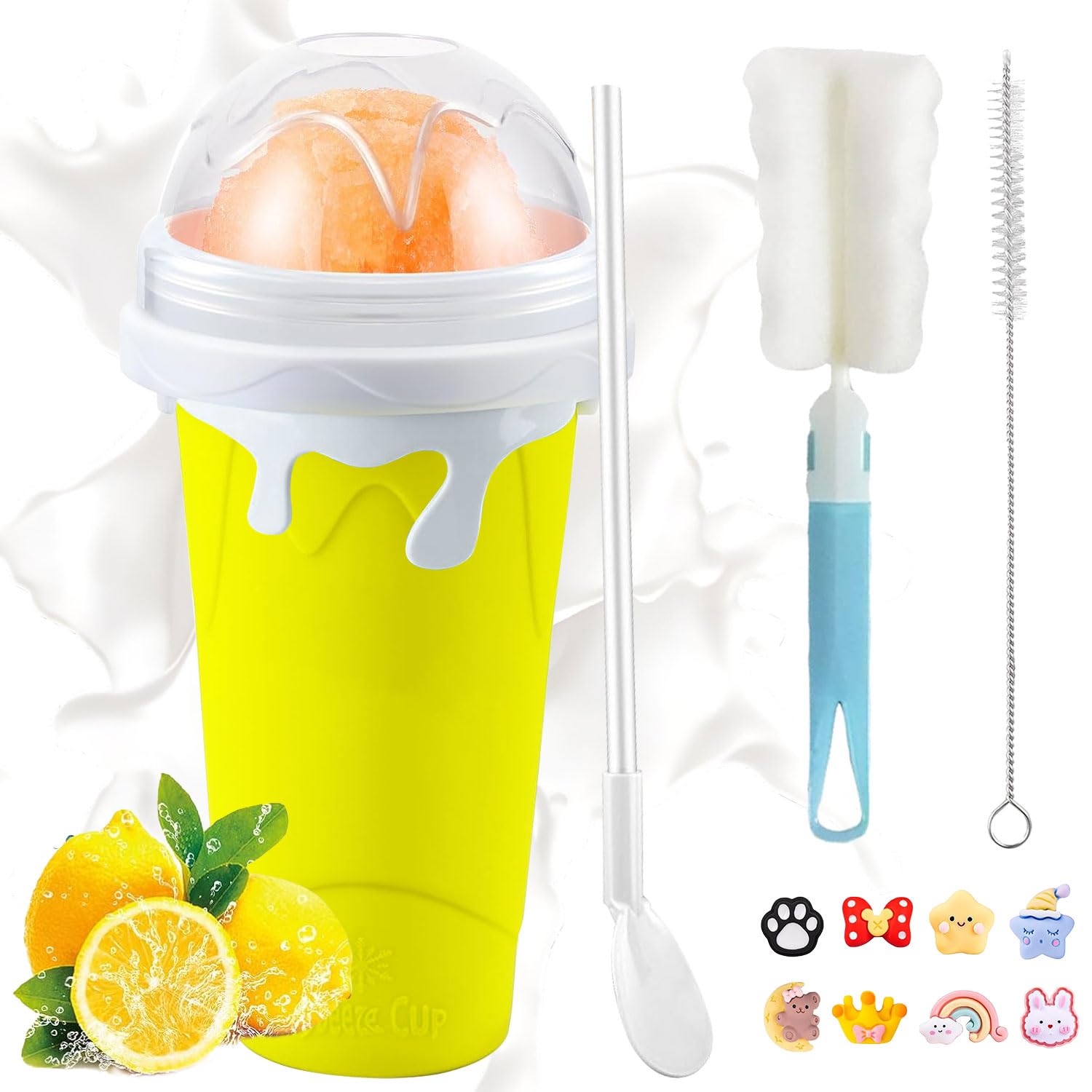 500ml Slush Cup Maker aus Silikon - DIY Smoothie Becher mit Strohhalmlöffel - Squeeze Gefrorene Maker