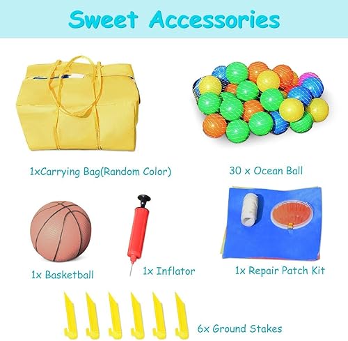 Miniatura 7 de HONEY JOY Castillo inflable de rebote para niños, con tobogán, área de disparo de pelota, estacas, castillo animoso de salto al aire libre para