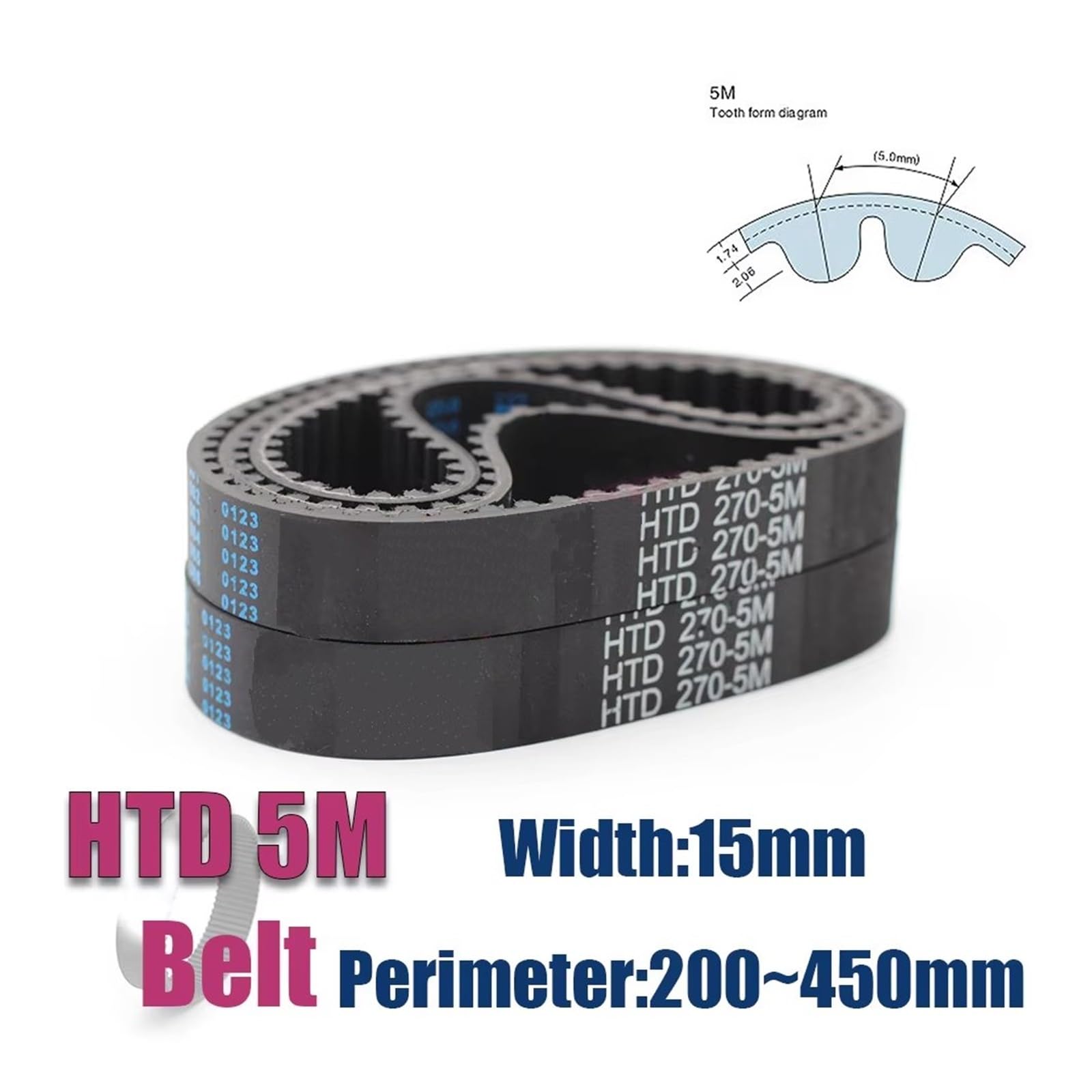 Trapezoidal Dentada Ancho 15 Mm Longitud 5*M 200 205 210 215 220 225 230 235 240 245 250 255 260 265 270 275 280 Mm HTD 5*M Correa De Distribución De Caucho Trapezoidal Correa