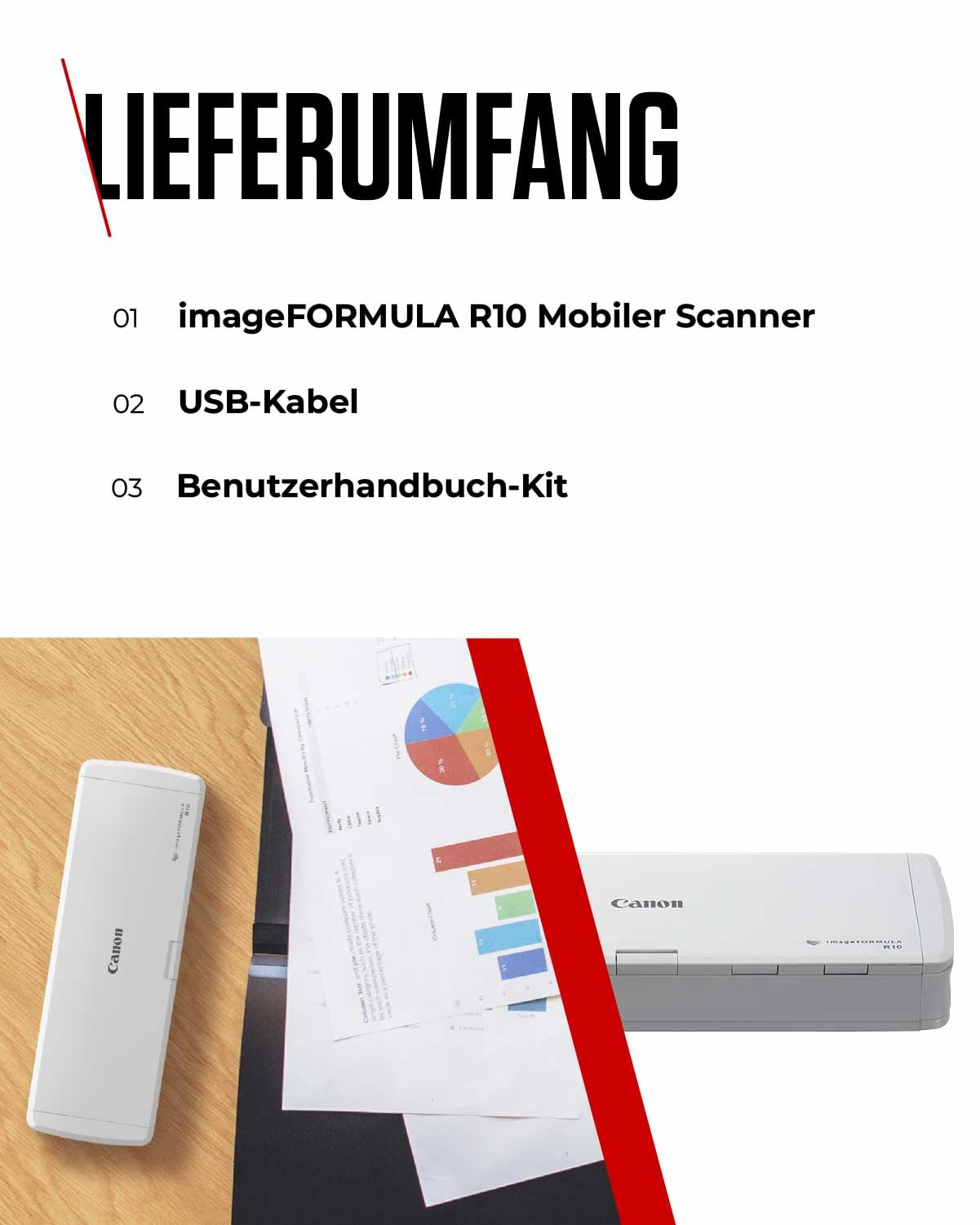 Canon Scanner imageFORMULA R10 Mobiler Duplex Scanner | Dokumentenscanner | USB Kabel | Bis zu 12 Seiten pro Min | 20 Blatt Einzug | CaptureOnTouch Lite Software I OCR | durchsuchbare PDF