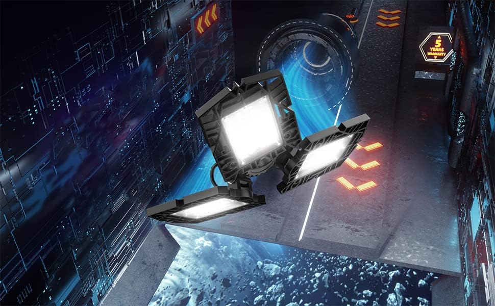 Miniatura 2 de Luces LED de garaje de 50 W - 5000 lúmenes, 6500 K, luz diurna, iluminación LED de techo de garaje de tres hojas, paquete de 2