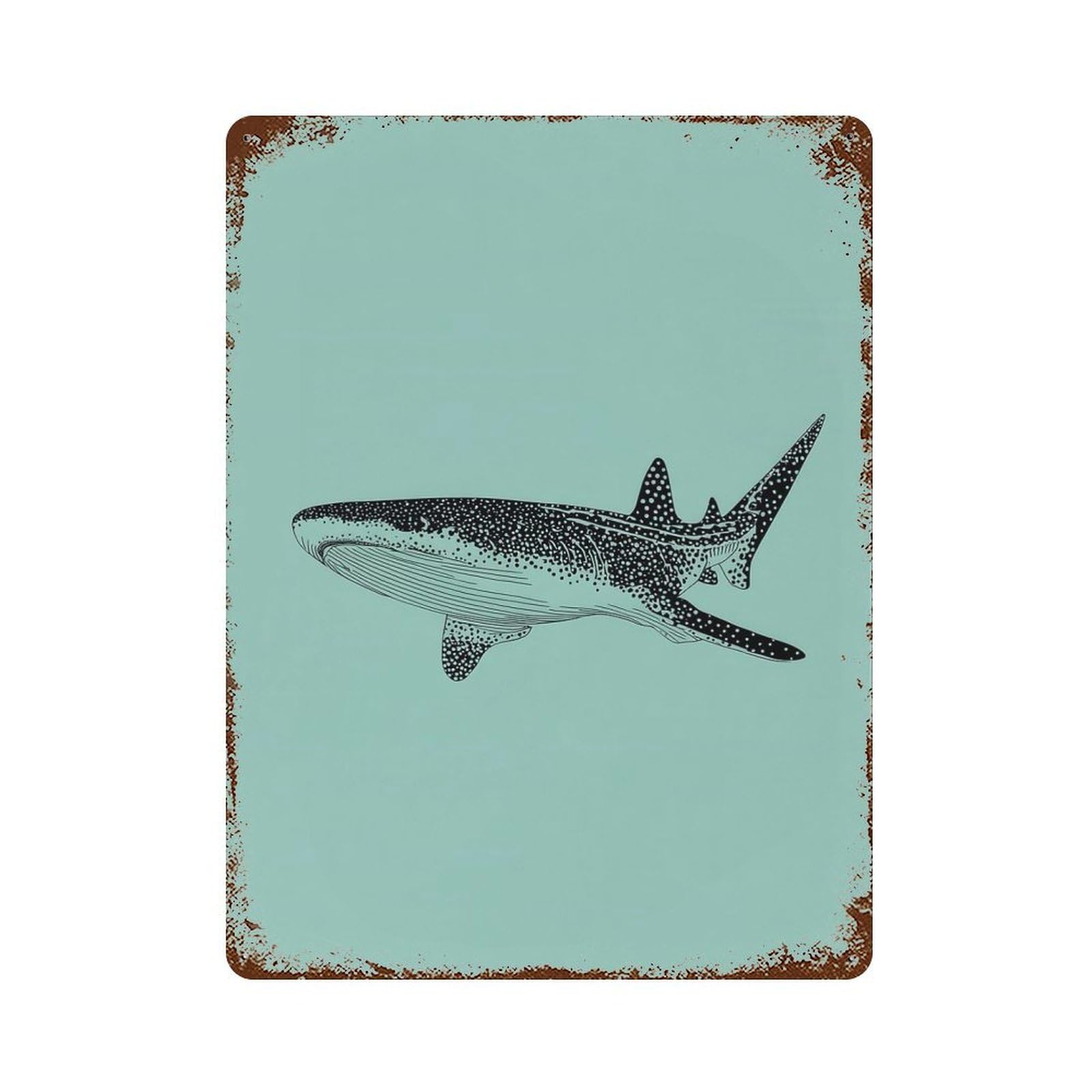 Rust Effect Whale Shark Illustration on Teal Background Rusty Metal Tin Sign 15.7"x11.8", Farmhouse Wall Decor for Shed, Workshop And Garage Wall Decor