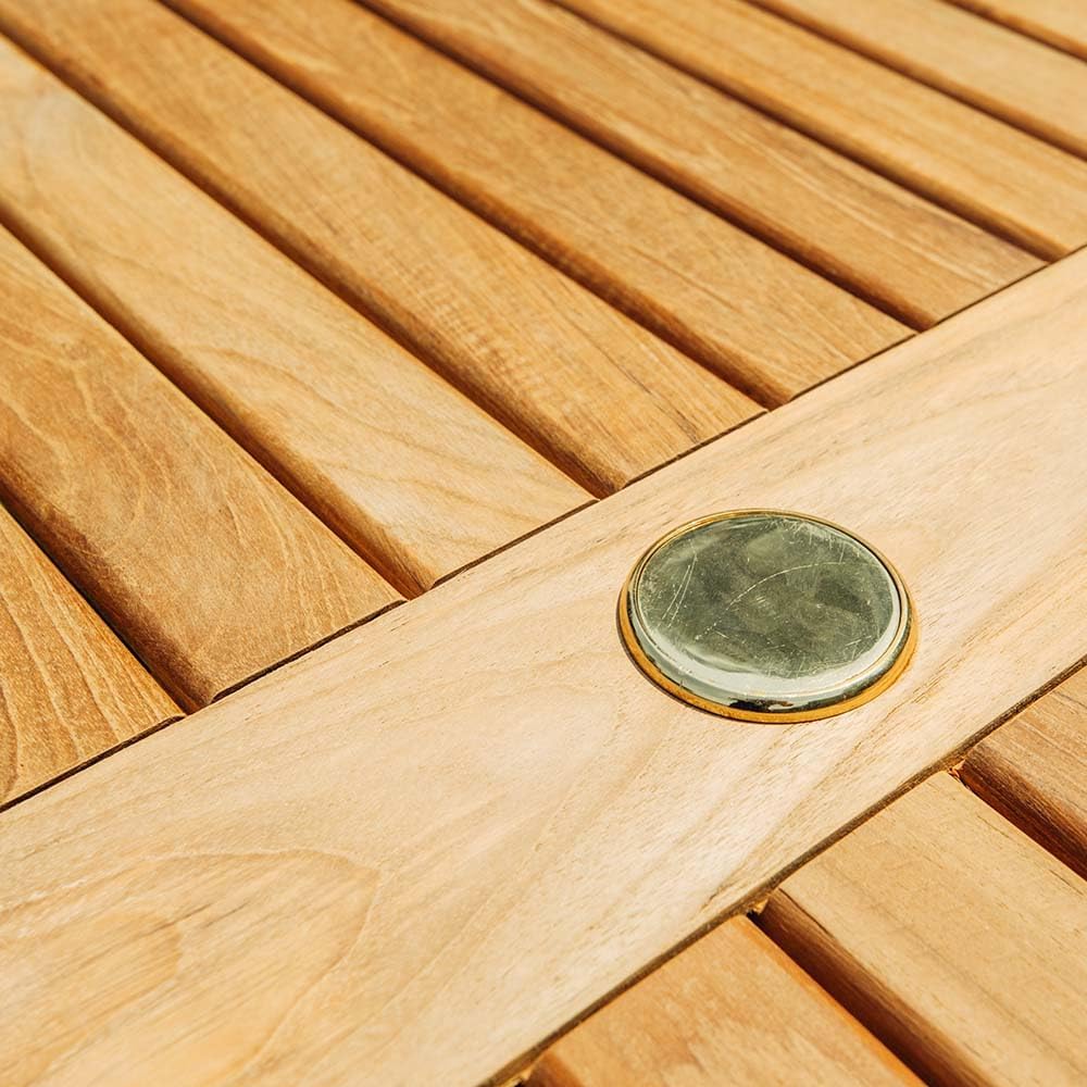 Ash & Ember Sandhill Grade A Teak Dining Table, 79" Teak Wood Table, Premium Joinery, Hand-Sanded Craftsmanship, Solid Brass Hardware, Fits Standard Patio Umbrellas