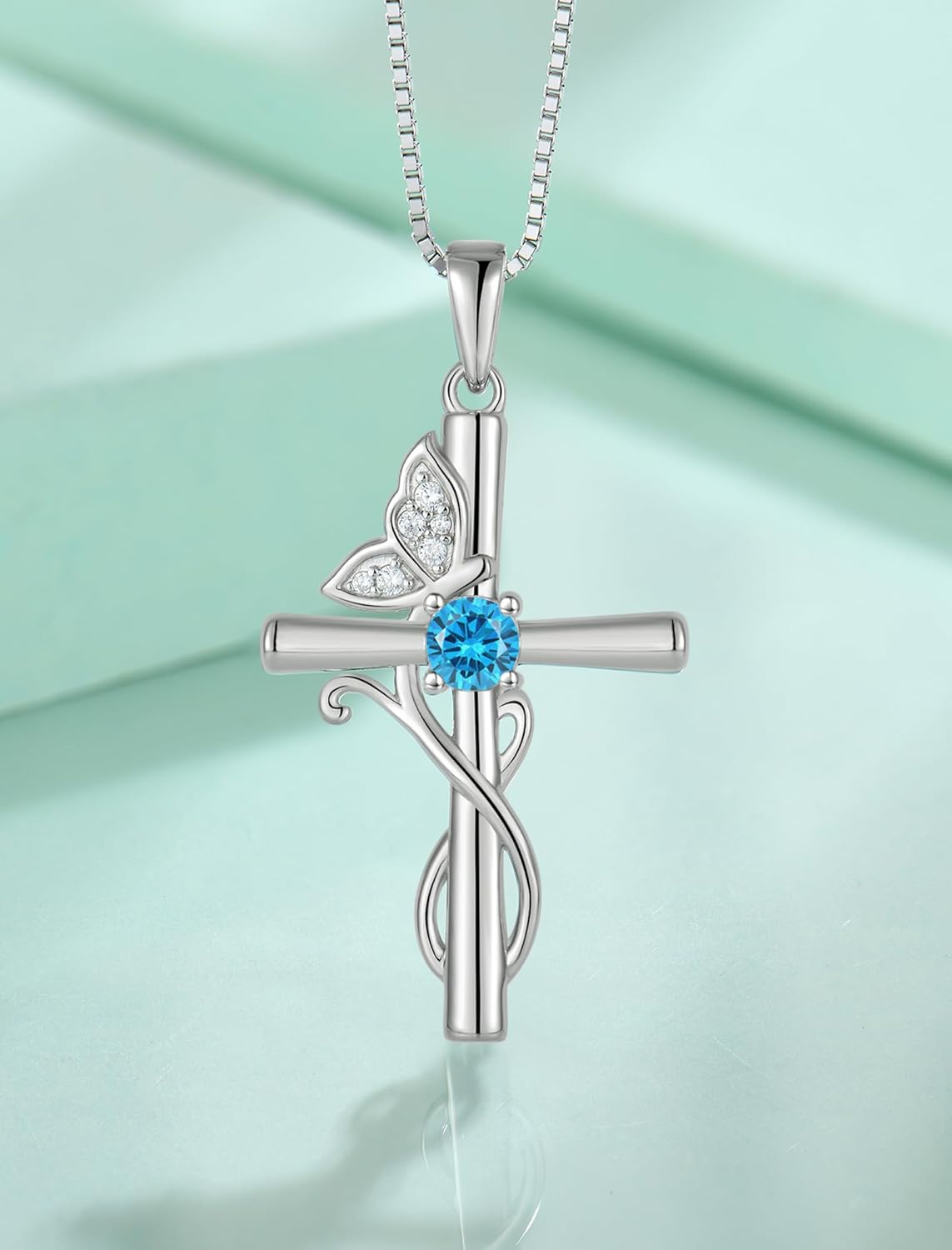 STARCHENIE Butterfly Cross Necklace 925 Sterling Silver Crucifix Pendant Birthstone Jewelry for Women - Image 4