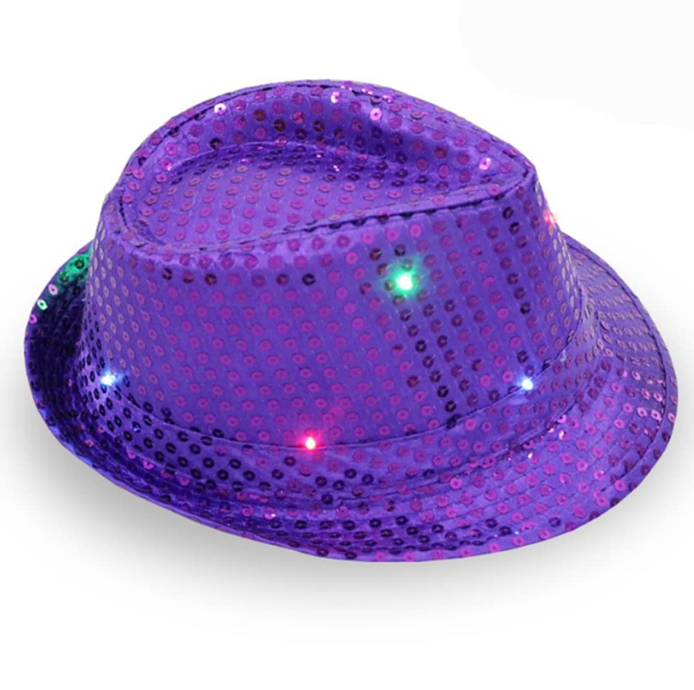 HULA led hat Light Up Snapback Hat Light Up Fedora Flashing Novelty Funky Disco Top Hat Light Up Hat (Purple)