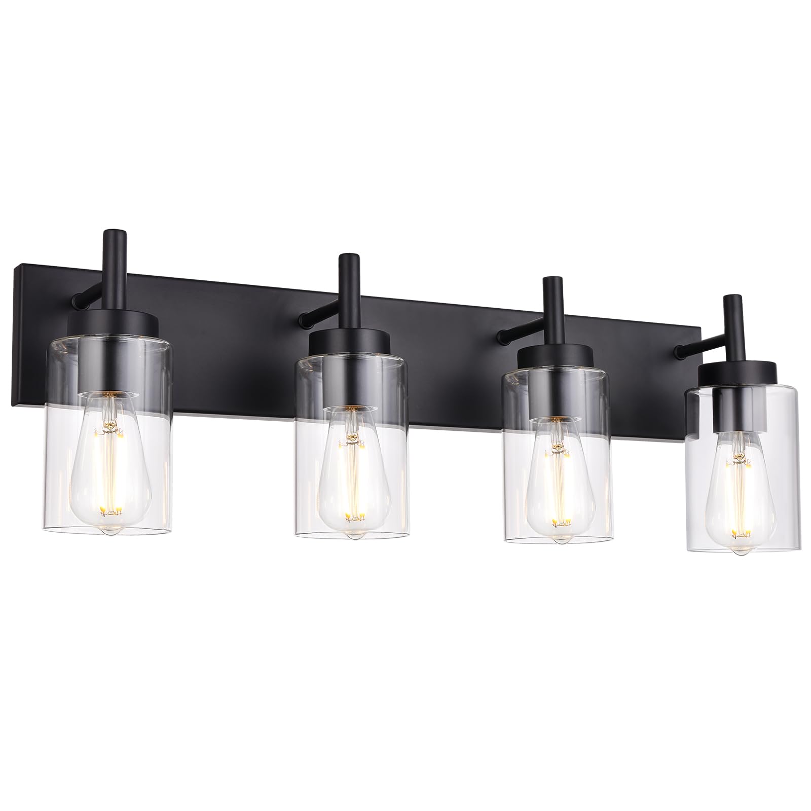 VINLUZ 4-Light Black Bathroom Vanity Light Fixture installed above a mirror