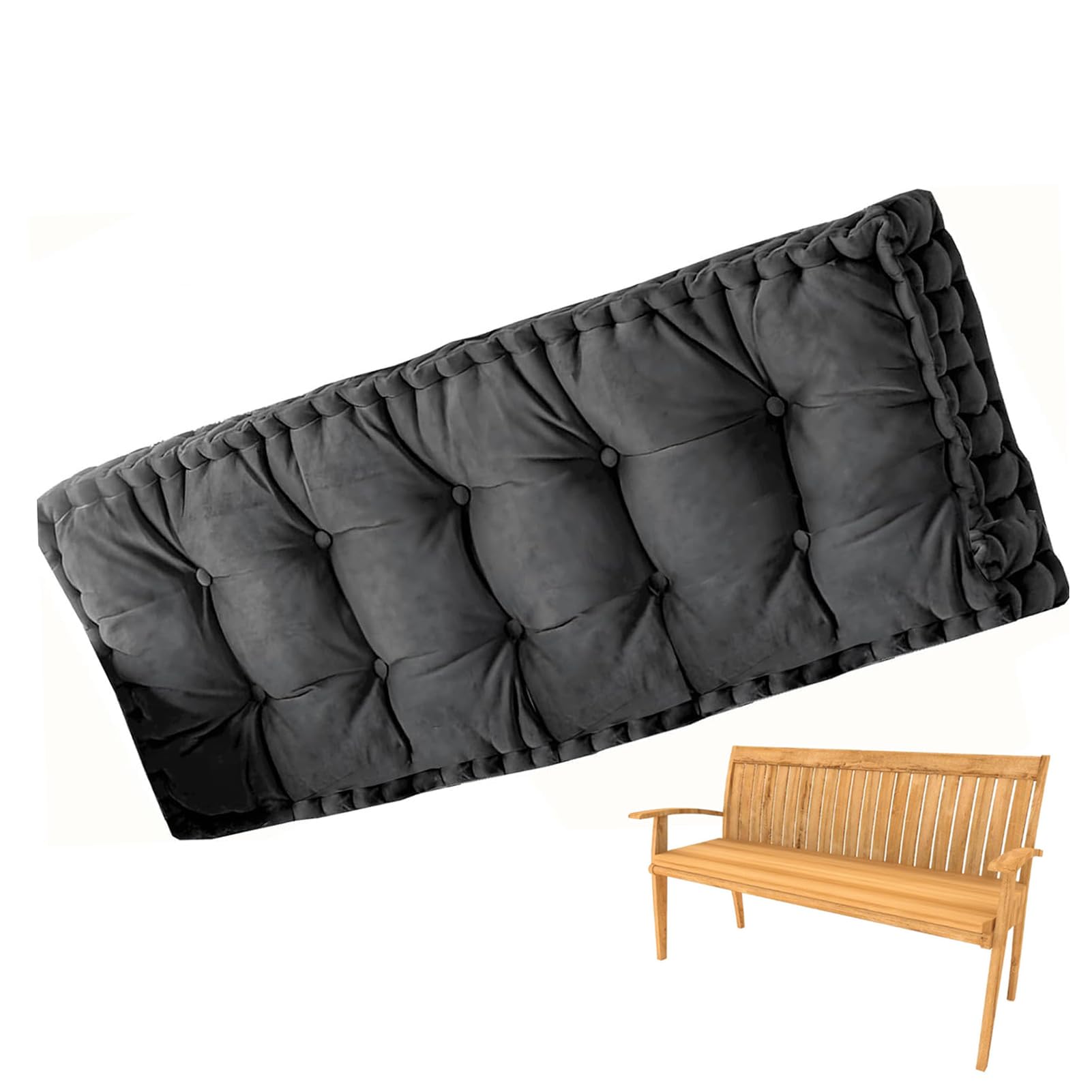 SoftBench Cush con asas 200 x 50 cm y almohadilla de asiento interior para jardín, alfombra de piel para ventana, color negro, mesa y terraza y sala de estar