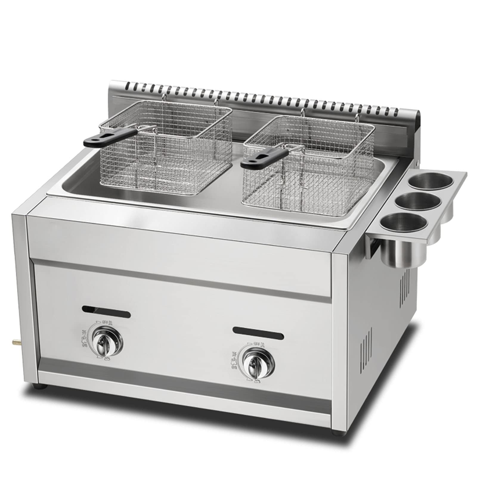 IUokLU Commercial LPG Fryer,11L/22L/33L Large Capacity Gas Fryer,Adjustable Firepower,with Removable Baskets and Lid,Food Grade 304 Stainless Steel Gas Fryer
