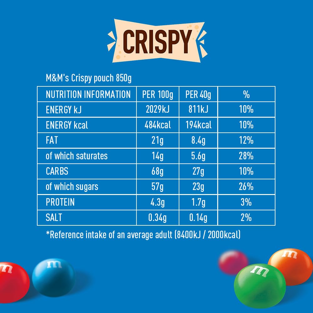 M&M'S Crispy Schokolade Großpackung | American Football Snacks | Schokolinsen mit Knusperkern | 850g (Packung mit 3)