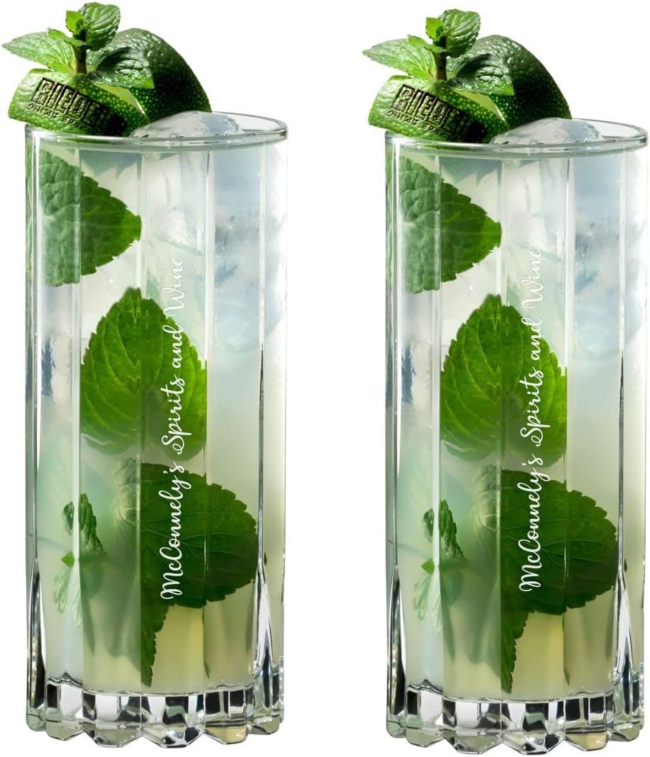 Riedel Personalized Drink Specific Glassware Highball Glass Pair, Set of 2 Custom Engraved Hiball Glasses for Mixed Drinks, Cocktails Served with Ice, Home Bar Accessories