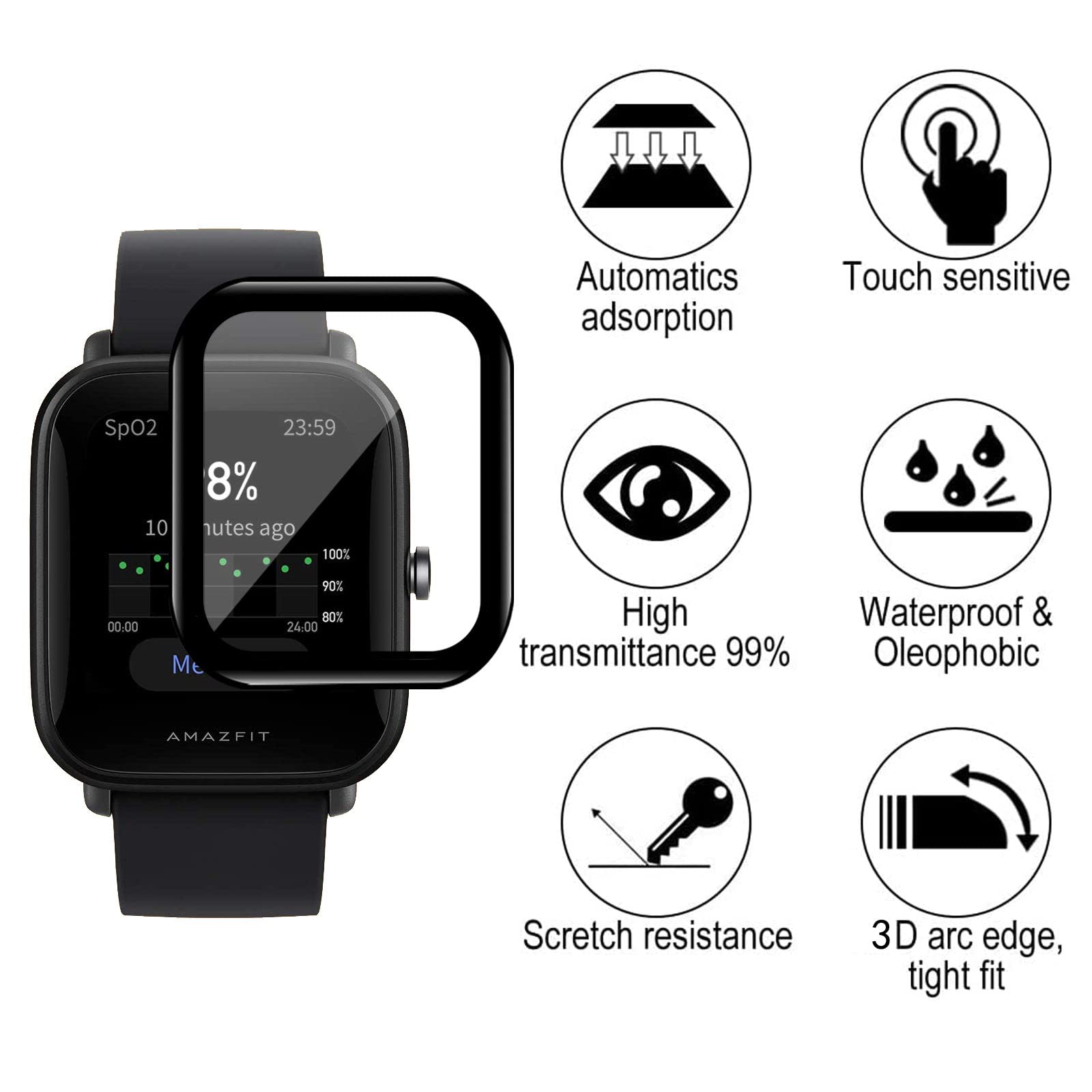 4 Pezzi Pellicola Protettiva In PET Per Amazfit Bip U E Bip U Pro, Copertura Completa 3D, Anti-graffio E Senza Bolle