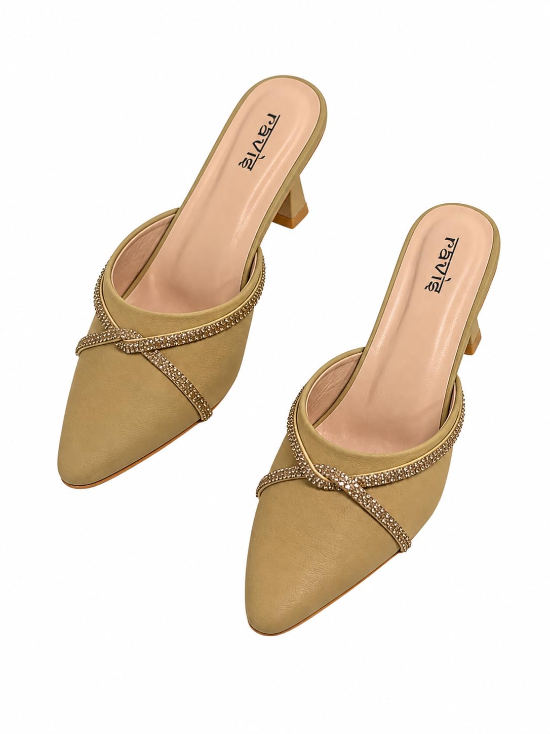 women’s rhinestone embellished pointed toe slip-on kitten heel mules