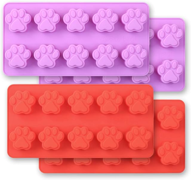 Cozihom Dog Paw Shaped Silicone Moluds, 10 Cavity, Food Grade, BPA Free for Chocolate, Candy, Cake, Pudding, Jelly, Dog Treats. 4 Pcs