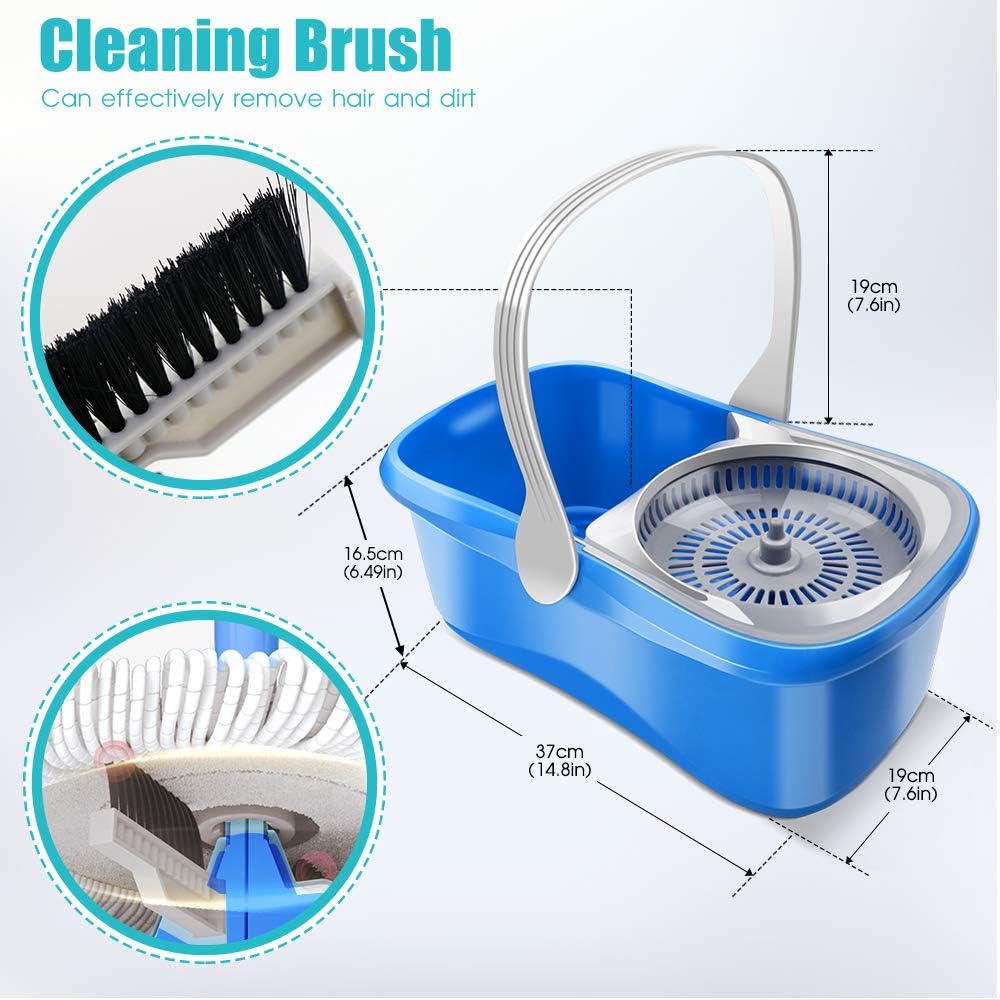 MASTERTOP Spin Mop - Microfiber Mop Bucket with Wringer Set, Stainless Steel Mop Handle, Cleaning Bucket with Brush, 5 Microfiber Mop Refills