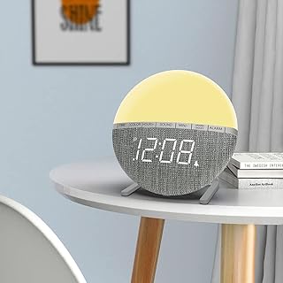 Reloj despertador de salida del sol, luz de despertador con reloj despertador digital, luz nocturna LED, ayuda para dormir, repetición, luz de día, 7 colores, 8 sonidos naturales