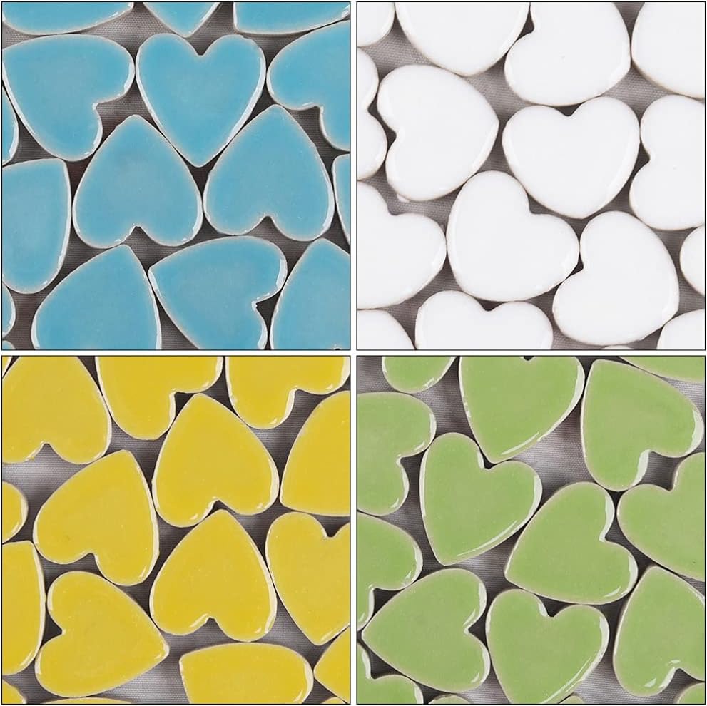Healifty Heart-Shaped Ceramic Mosaic Tiles 0.90X0.86 Inch Colorful Pieces for DIY Crafting Home Decor Flower Pots Photo Frames