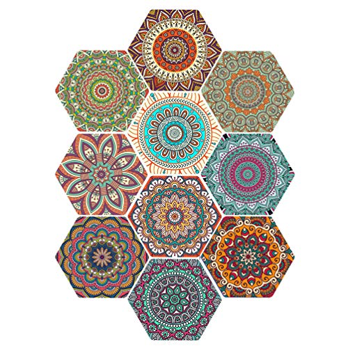 10PCS Waterproof PVC Floor Sticker for Home Wall Decor,Hexagon Floor Tile Decal Self-Adhesive Peel And Stick for Bathroom Kitchen Living Room,4.52X7.87 Inch,Multicolorb