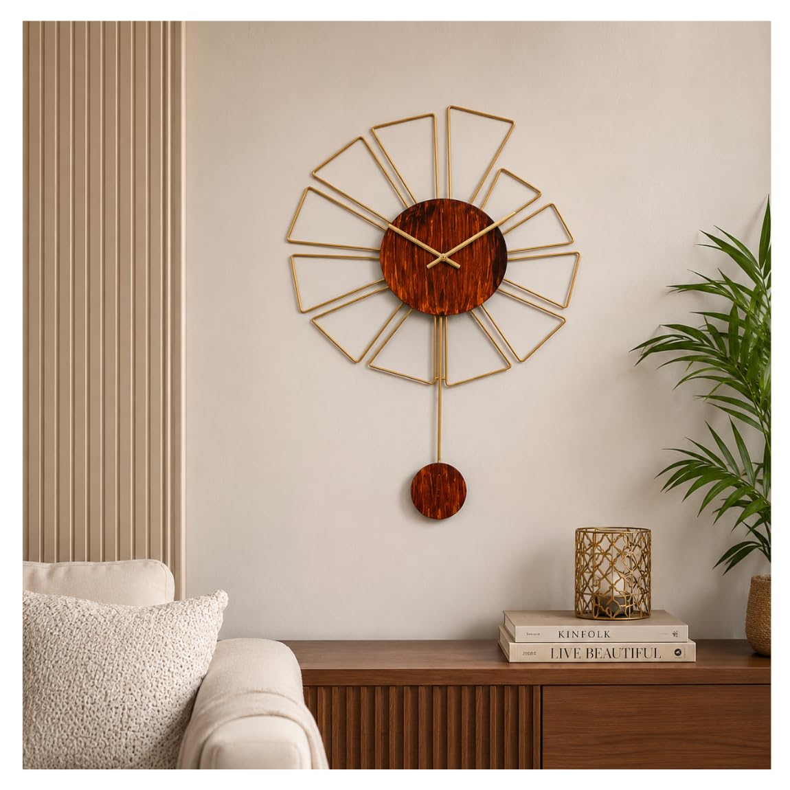 Chronova Premium Handcrafted Geometric Brown & Gold Metal Pendulum Wall Clock | Modern Silent Decorative Clock for Living Room Bedroom Office Home Decor and Gifting-image-11