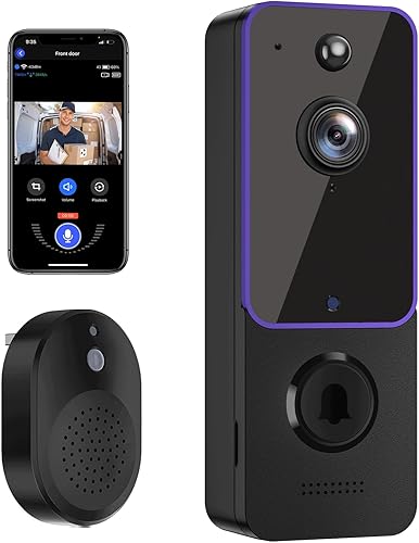 Miniatura 1 de Timbre de video inteligente inalámbrico con timbre timbre, detección humana AI, almacenamiento en la nube, visión nocturna, funciona con pilas,