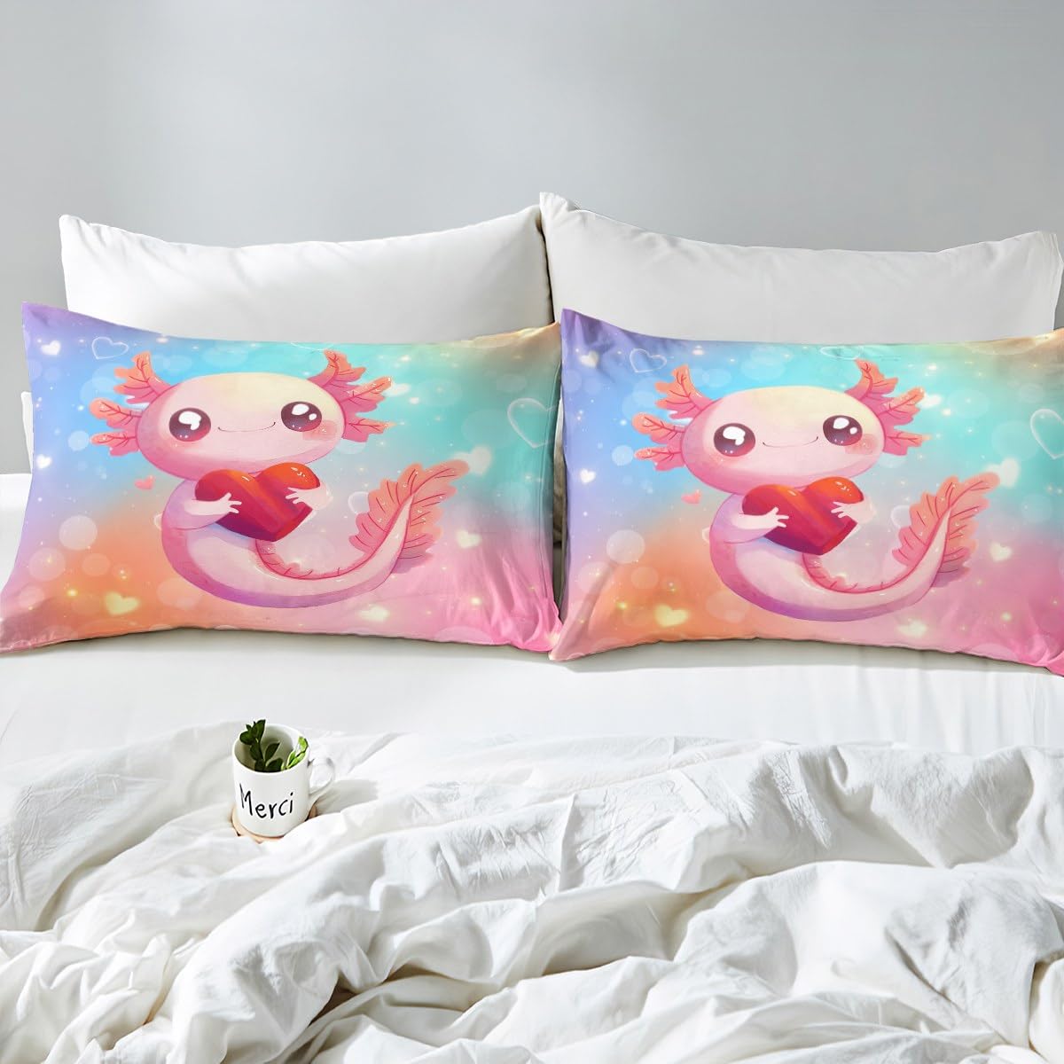 Sunnybed Axolotl - Set di biancheria da letto per bambini, per bambini, ragazzi, ragazze, decorazione della stanza, con 1 federa per cuscino