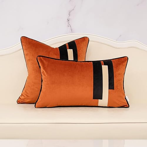 Miniatura 5 de Yangest Funda de almohada lumbar decorativa de terciopelo naranja quemado, funda de cojín moderna de 12 x 20 pulgadas para sofá, dormitorio, sala de