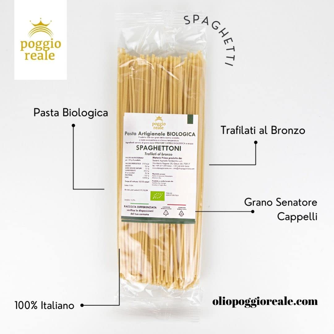 Poggio Reale Spaghettoni Spaghetti Artigianali Pasta Semola Grano Duro Senatore Cappelli Agricoltura Biologica Tradizionale 10 Pezzi da Grammi 500