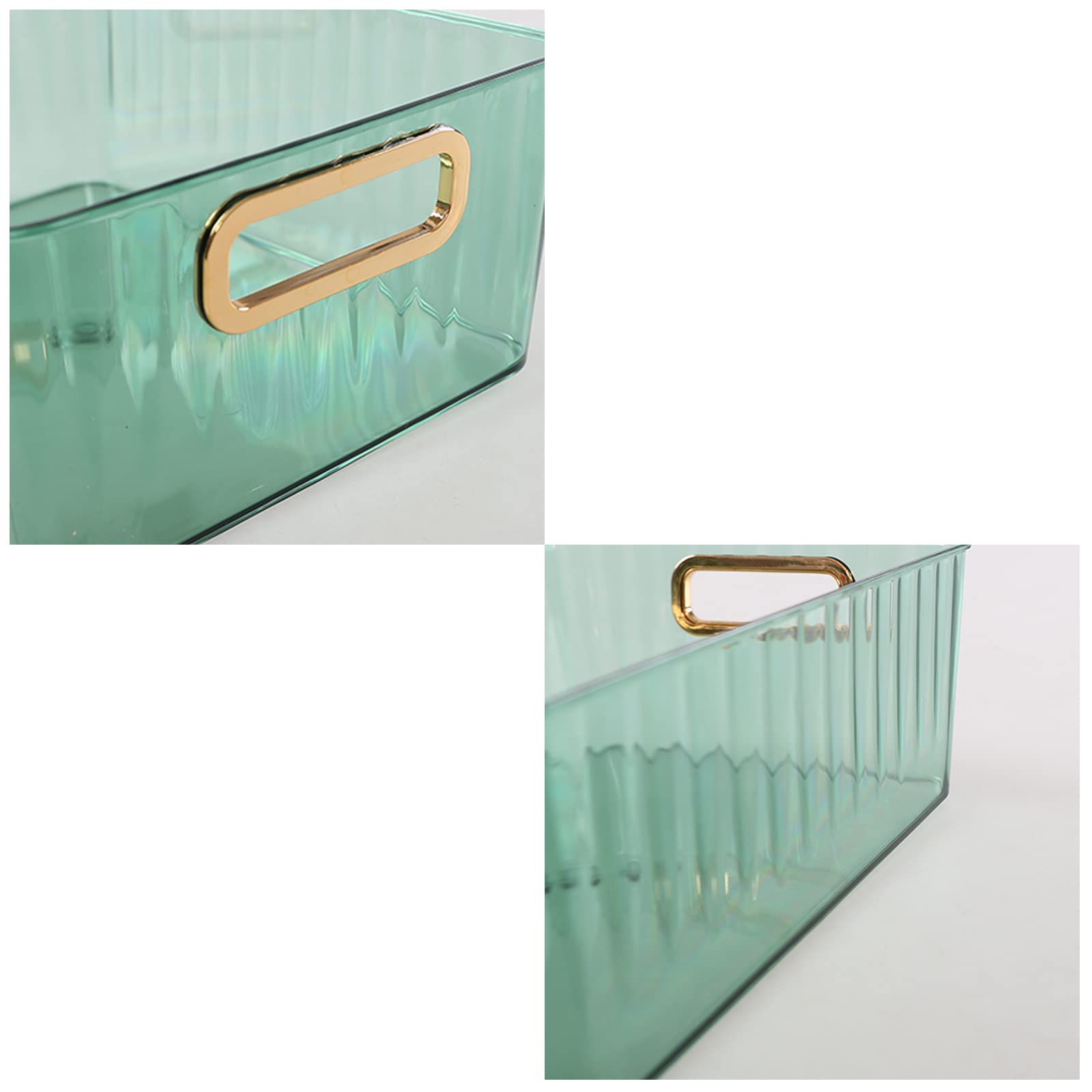 Rinboat 6 Packs Clear Plastic Storage Bin, Green Cupboard Storage Basket with Gold Handle - Image 3
