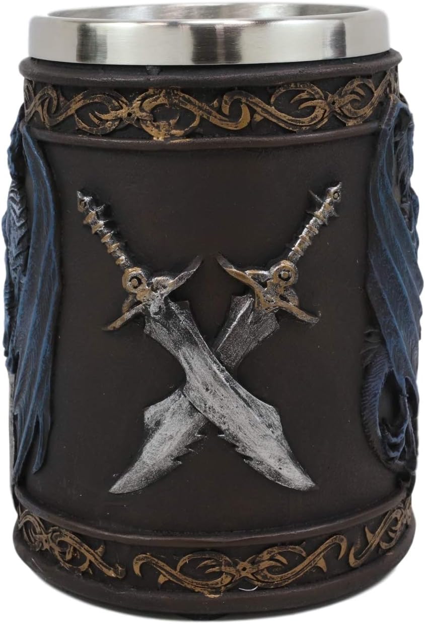 Ebros Ruth Thompson Dragon's Lair Collection Winged Dragon With Divine Sword 14oz Drinking Coffee Mug Tankard Resin Cup With Stainless Steel Liner Medieval Dungeons Dragons Alchemy (Storm Blade Drake)