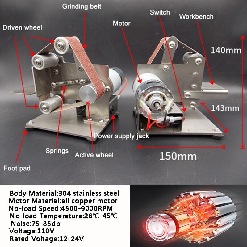 Miniatura 5 de Mini lijadora eléctrica de banda amoladora de bricolaje pequeña pulidora afiladora pulidora herramienta de lijado de madera con control ajustable de
