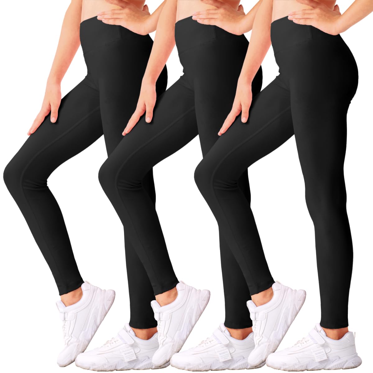 Roself Moment 3er Pack Mädchen Leggings Lang, Stretch Hosen mit Hohem Bund, Leichte Sportbekleidung für Kinder