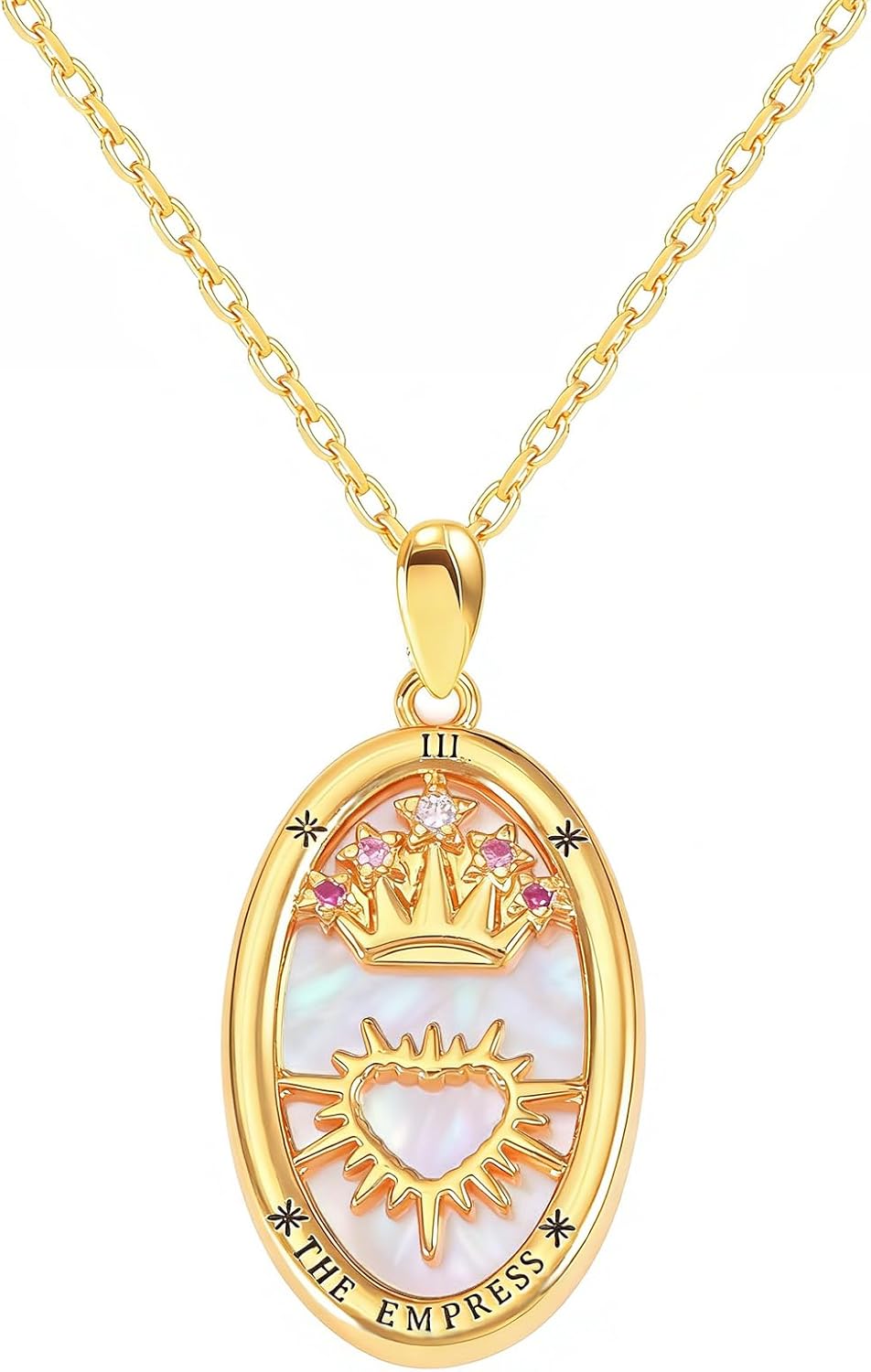 ORIGENCE Tarot Card Necklace for Women, 18K Gold Plated The Empress Tarot Pendant Mother of Pearl Spiritual Jewelry Vintage Protective Turquoise Necklaces Unique Jewelry