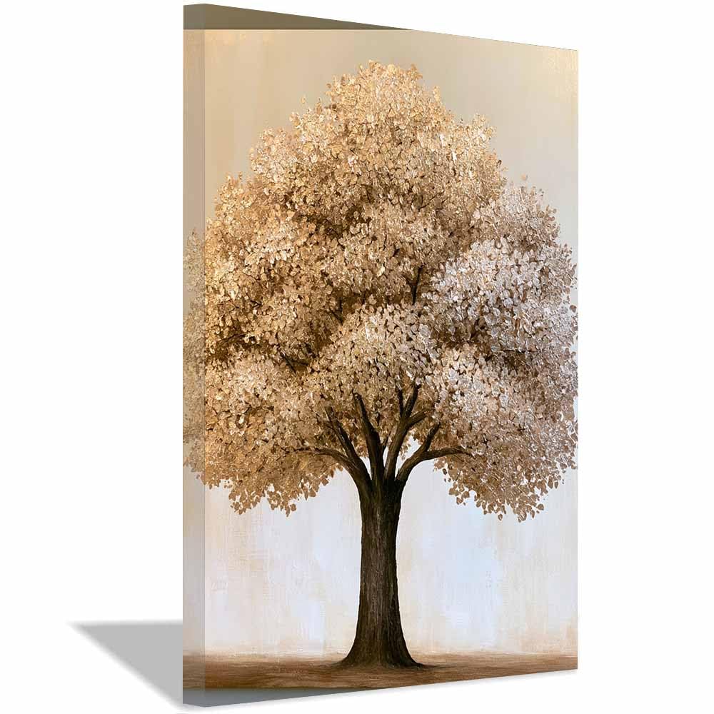 HOQIU Tree Wall Art Whitese Gold Tree Impasto Art artwork, home canvas prints, for Bathroom Living Room Bedroom(Multicolor)-60x80cm Framed