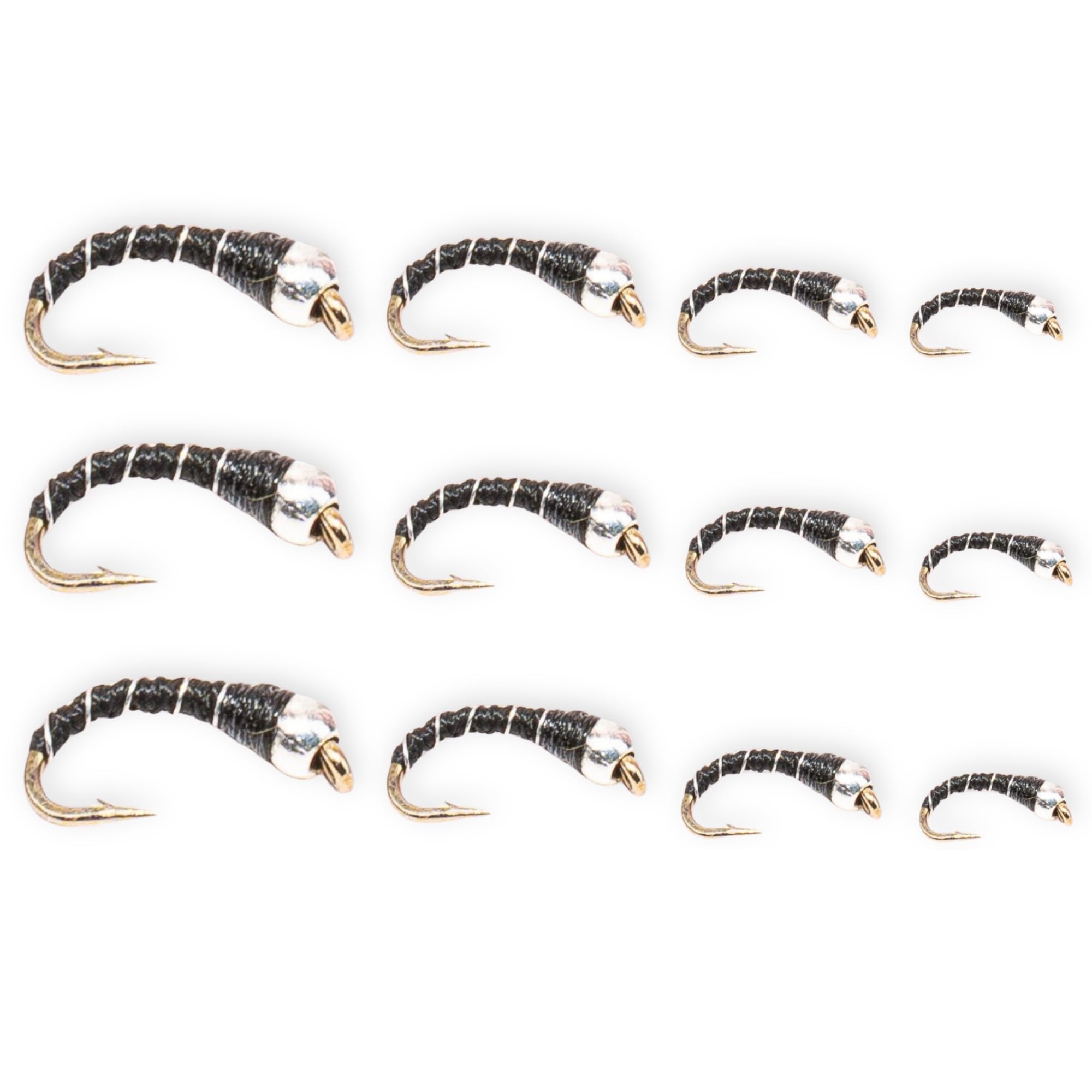 Floating Feather Supply Zebra Midges for Fly Fishing 12 Pack - Hook Size 18-22, Fishing Accessories, Trout Flies, Wet Flies, Silver Bead Black, Gold Red, Tungsten Euro Nymph (Black/Silver, 4X(18-22)) — image 1