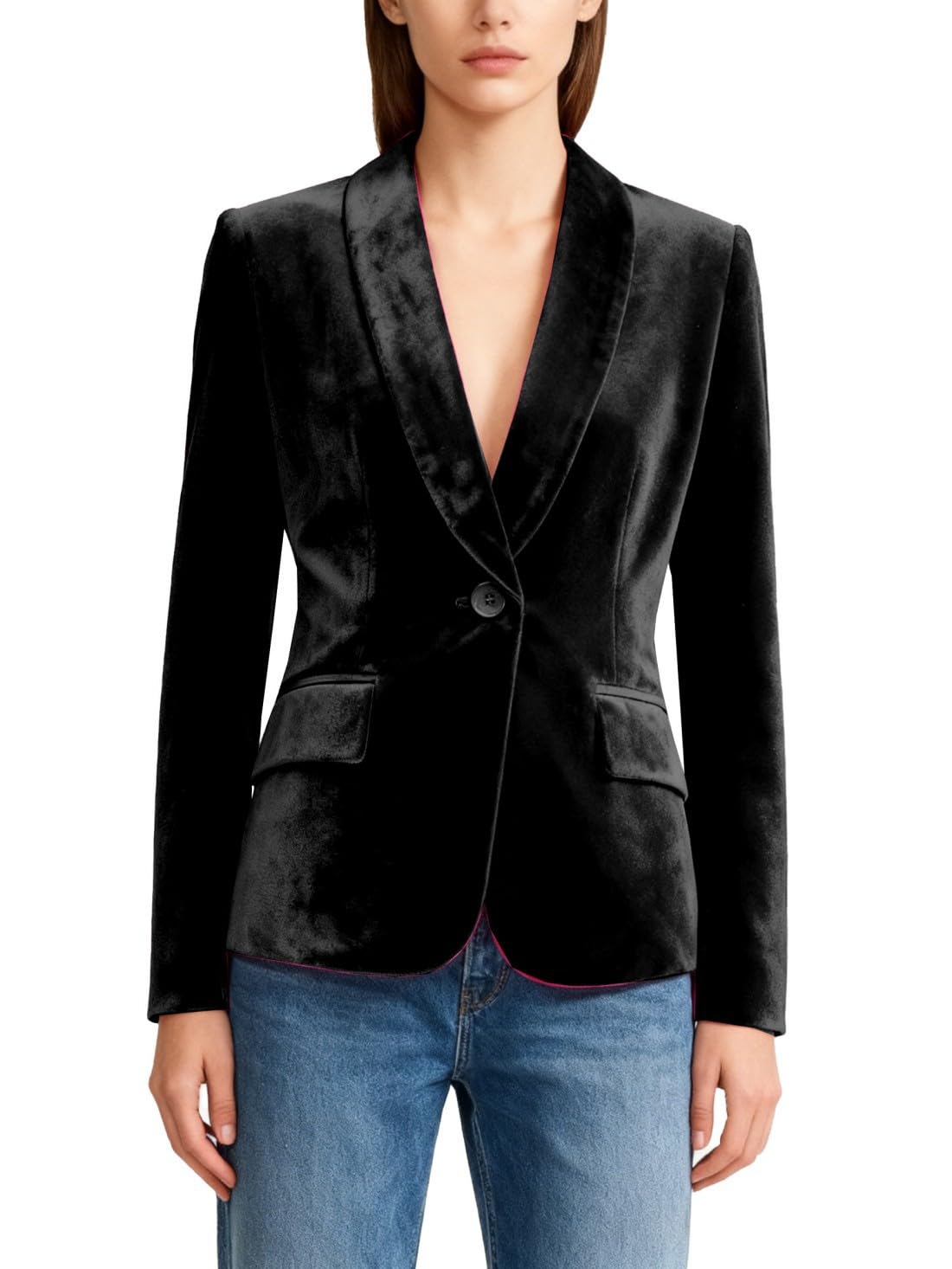 Womens Velvet Blazer Shawl Lapel Casual Coat Wedding Party Business Velvet Jacket Work Office