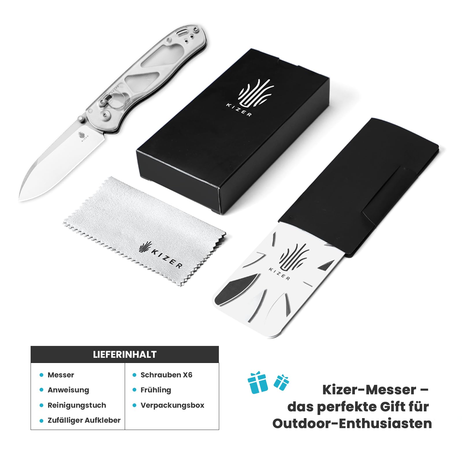 Kizer Drop Bear V3619A1 Navaja Premium, Nitro-V 7.57 cm, Acrílico - Clutch Lock EDC Regalo Coleccionista