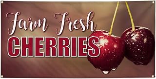 Vinyl Banner Multiple Sizes Form Fresh Cherries Advertising Printing Food & Beverage Cherry Outdoor Weatherproof Industrial Yard Signs Red 4 Grommets 24x48Inches