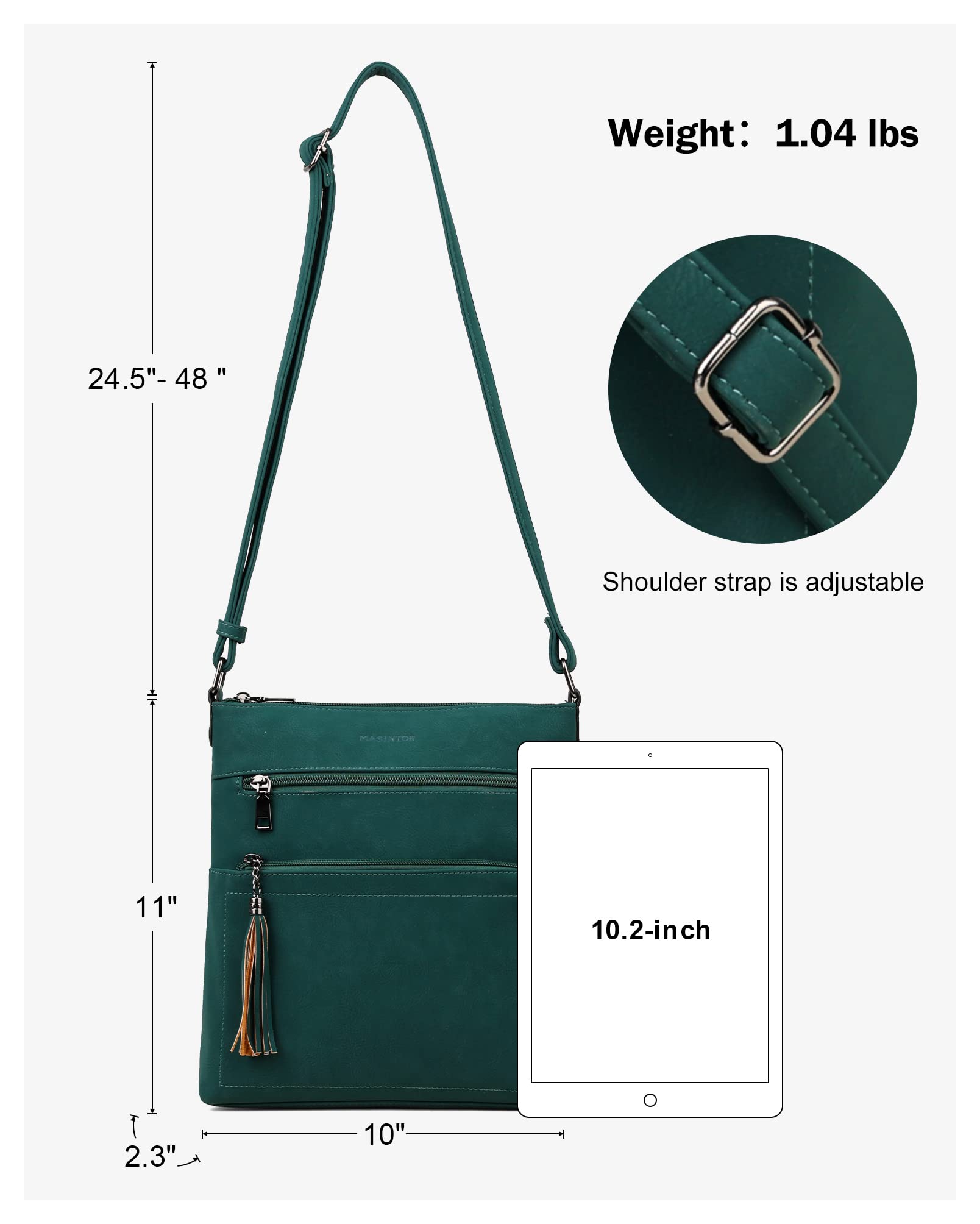 MASINTOR - Bolso bandolera para mujer, con varios bolsillos., Verde(Vintage