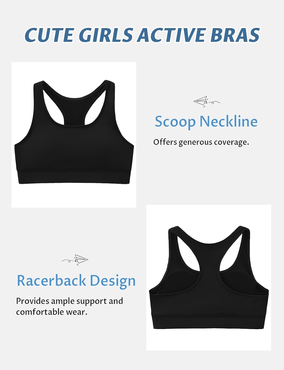 Girls Sports Bras with Removable Pads, Soft Stretchy Girl Athletic Everywear Yoga Dance Training Cheer