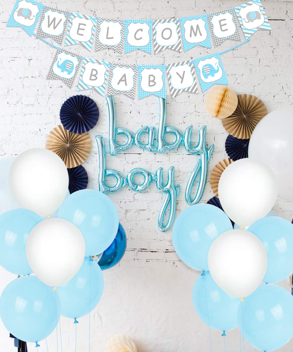 Elephant Baby Shower Decorations Boy, Baby Banner Bunting, Foil