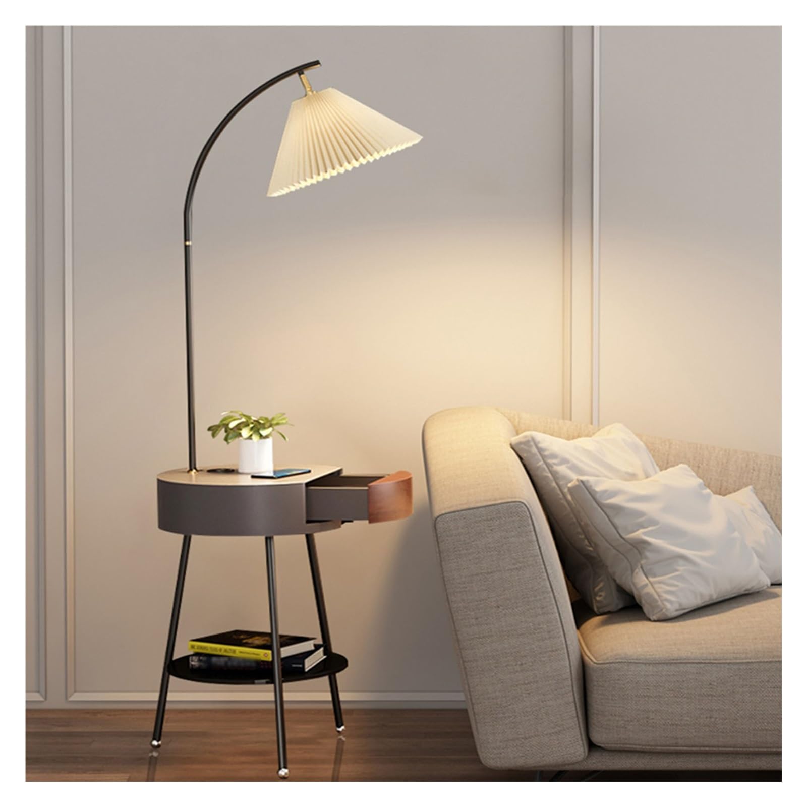 Yhxflux Black Lighting Floor Lamp With Table, Foor With Drawer For Bedroom(Black)